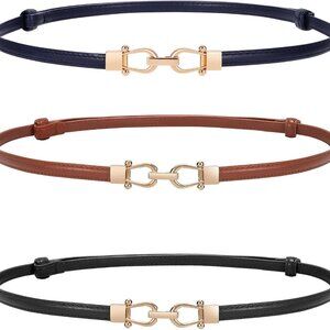 Women Leather Belt with Square Gold Silver Buckle for Jeans Dress Waist